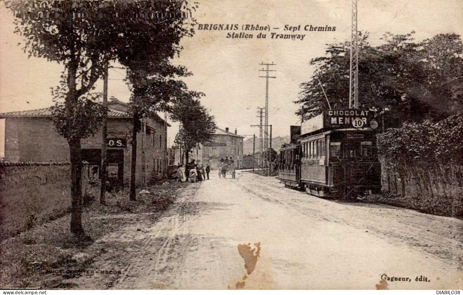 BRIGNAIS    ( RHONE )  SEPT CHEMINS . STATION DE TRAMWAY    ( PUBLICITE  " CHOCOLAT MENIER " ) - Brignais