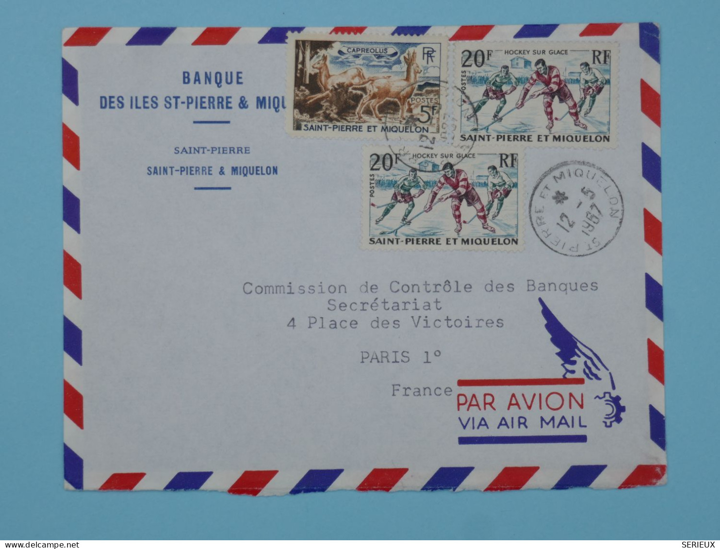 BT15  ST PIERRE & MIQUELON  BELLE LETTRE  1967 BANQUE  A PARIS  FRANCE +PAIRE DE TP +AFF. PLAISANT +++ - Lettres & Documents