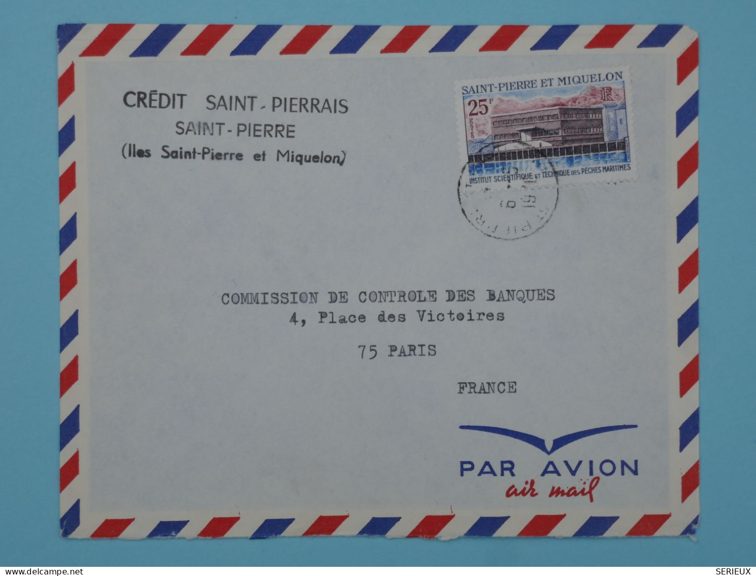 BT15  ST PIERRE & MIQUELON  BELLE LETTRE  1961 BANQUE  PAR AVION A PARIS  FRANCE ++AFF. PLAISANT +++ - Covers & Documents
