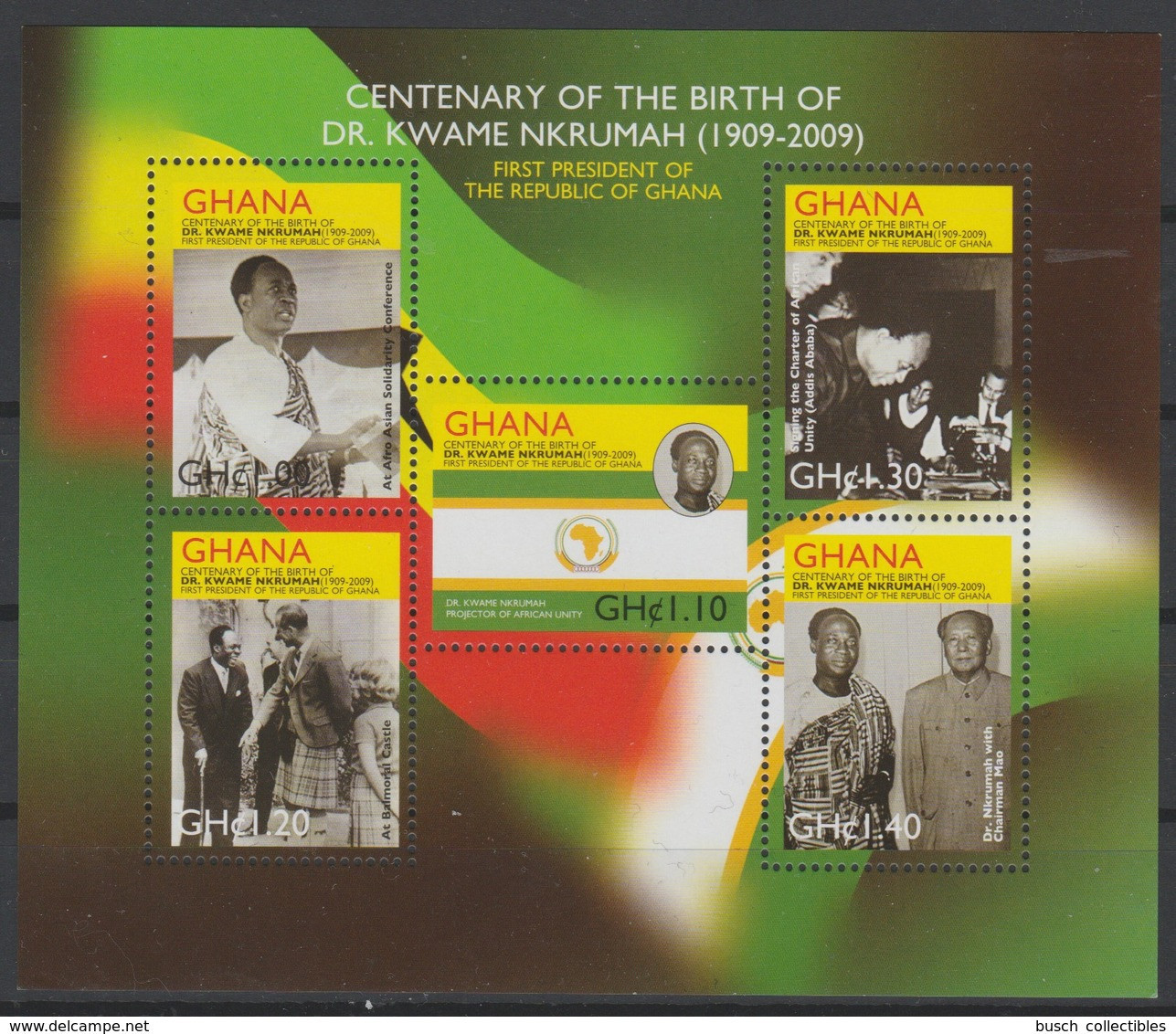 Ghana 2010 Mi. Bl. 4079 - 4091 Dr Kwame Nkrumah 1909 - 2009 First President Of The Republic Mao Zedong - Ghana (1957-...)