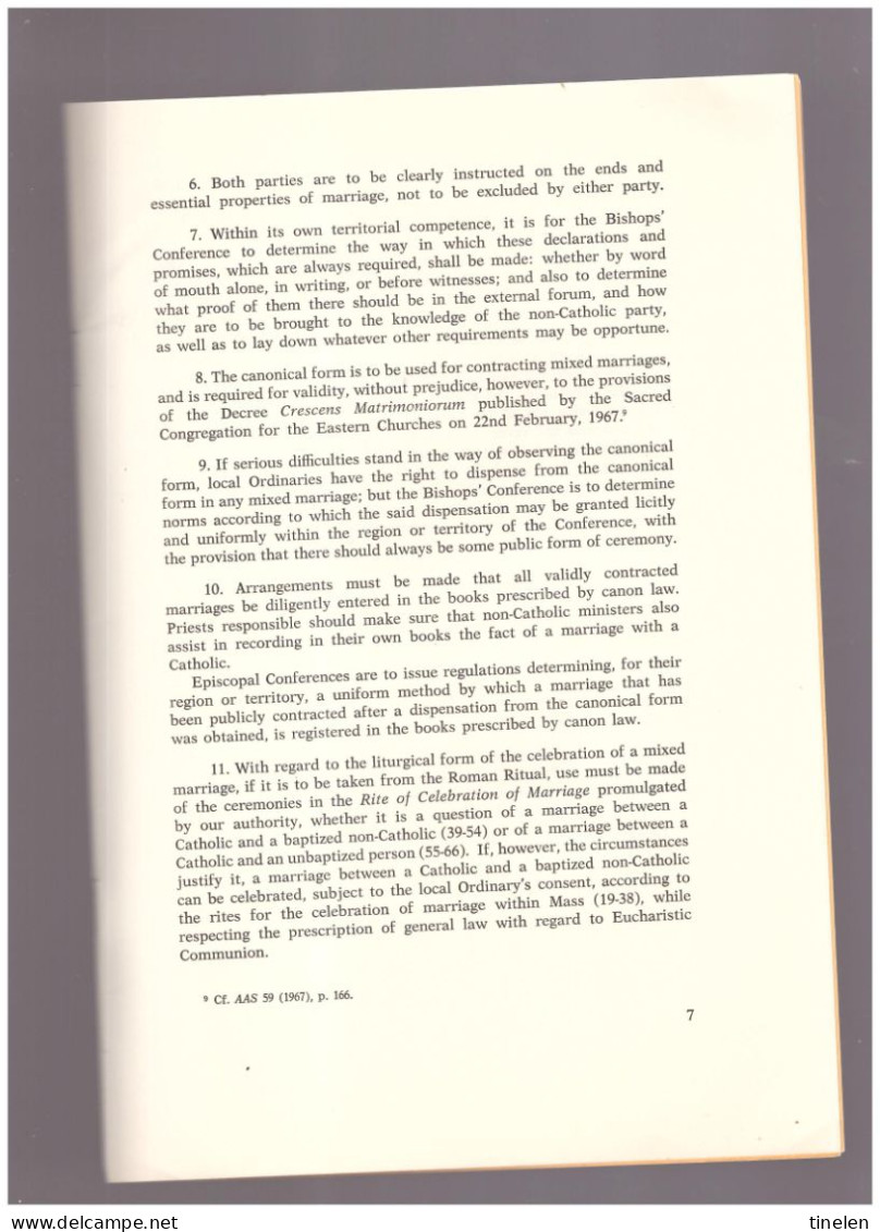 Vaticano - 1970 Lettera apostolica motu proprio di Paolo VI che determina le norme per i matrimoni misti