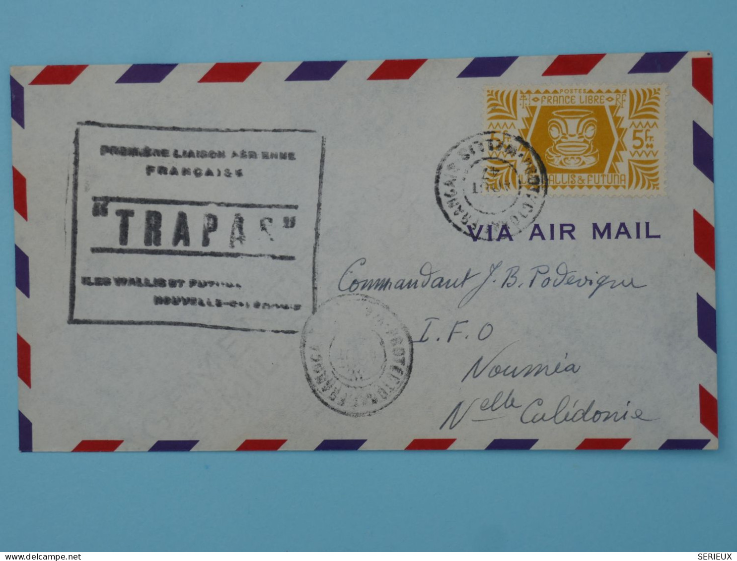 BT15 WALLIS ET FUTUNA  BELLE  CARTE  1947  1ER VOL TRAPAS  A NOUMEA CALEDONIE  ++AFF. PLAISANT +++ - Lettres & Documents