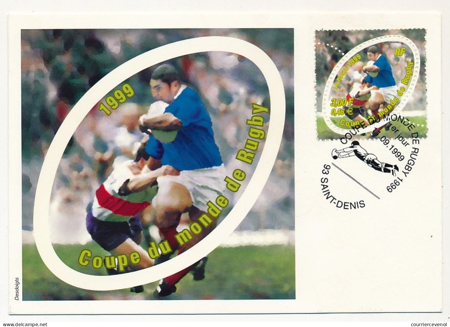 FRANCE - Carte Maximum - 3,00F /0,46E Coupe Du Monde De Rugby - 14/9/1999 93 SAINT DENIS (sur Entier Postal) - 1990-1999