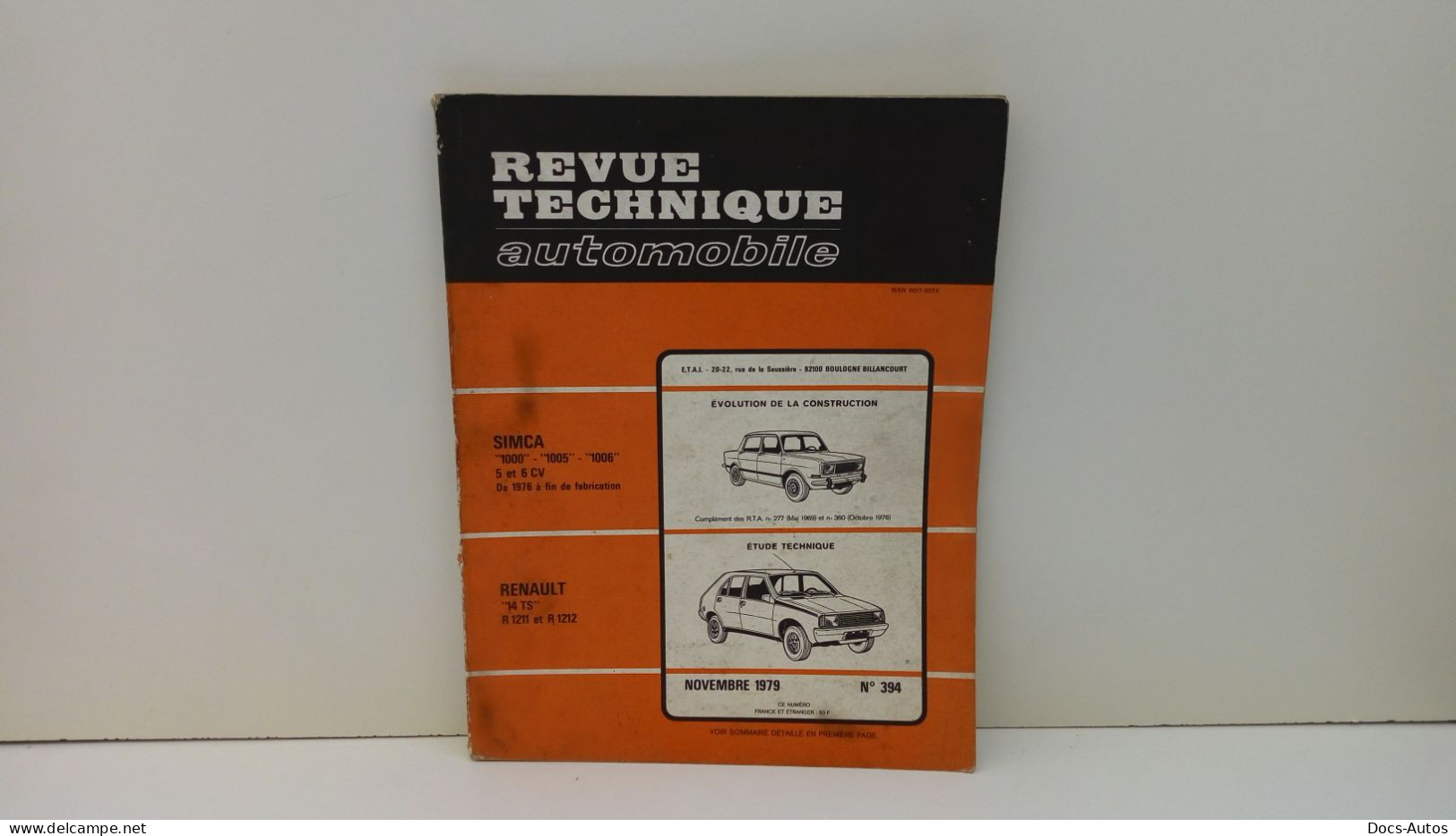 Revue Technique N°394 De Novembre 79 Renault 14 TS - Auto