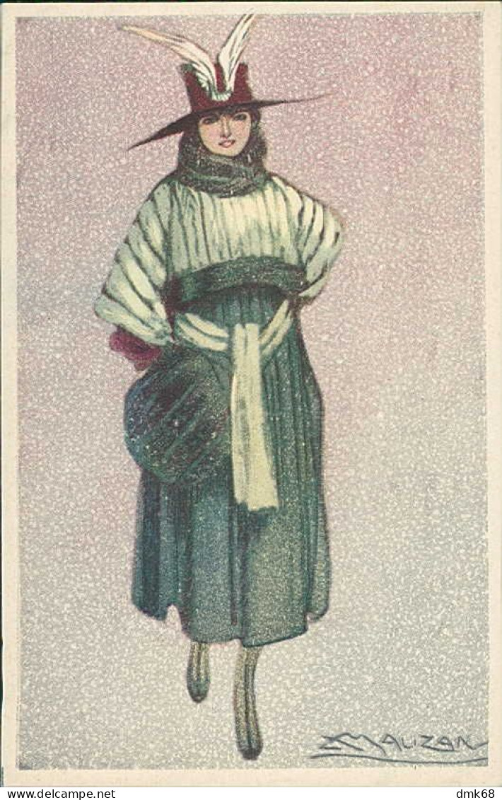 MAUZAN SIGNED 1910s  POSTCARD -  WOMAN UNDER THE SNOW - N.72/4 (4516) - Mauzan, L.A.