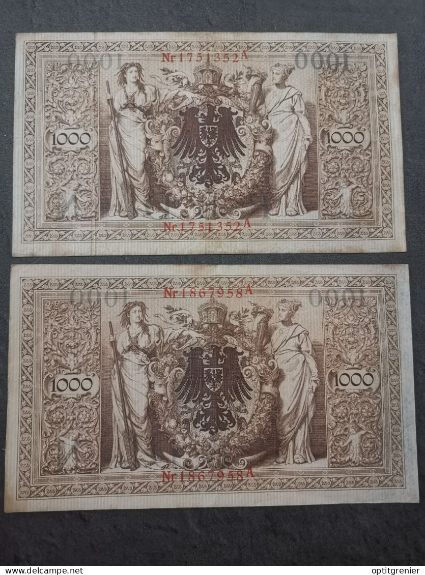 LOT 2 BILLETS SERIE N 1000 MARK 21 04 1910 BERLIN REICHSBANKNOTE ALLEMAGNE - 1000 Mark