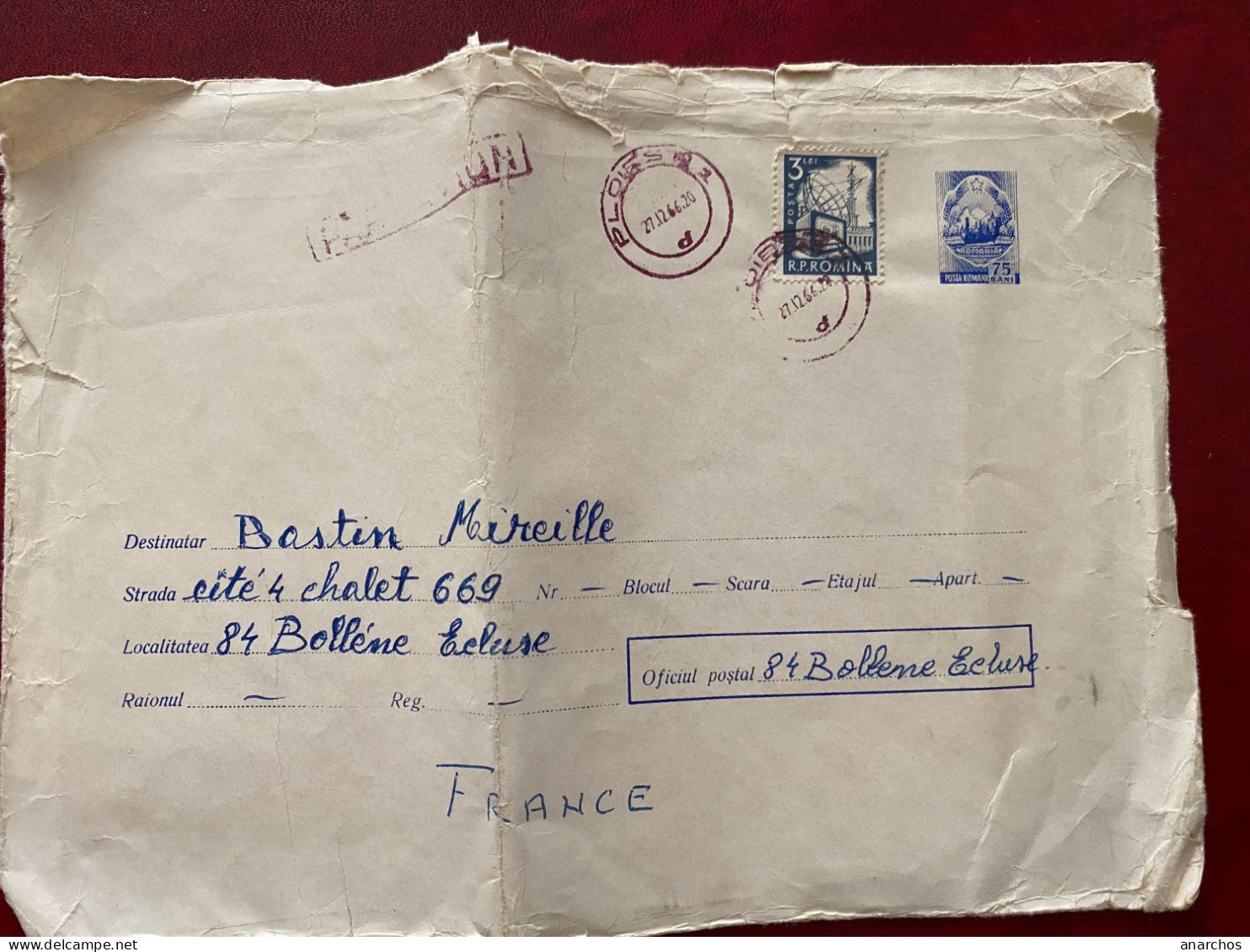 Par Avion Ploiesti  1966 Pour Bollene - Postmark Collection