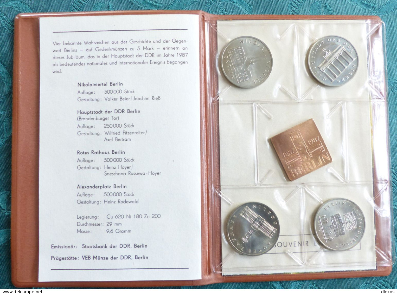 750 Jahre Berlin DDR Gedenkmünzen 4 X 5 Mark Mit Beschreibung  #p12 - Ongebruikte Sets & Proefsets