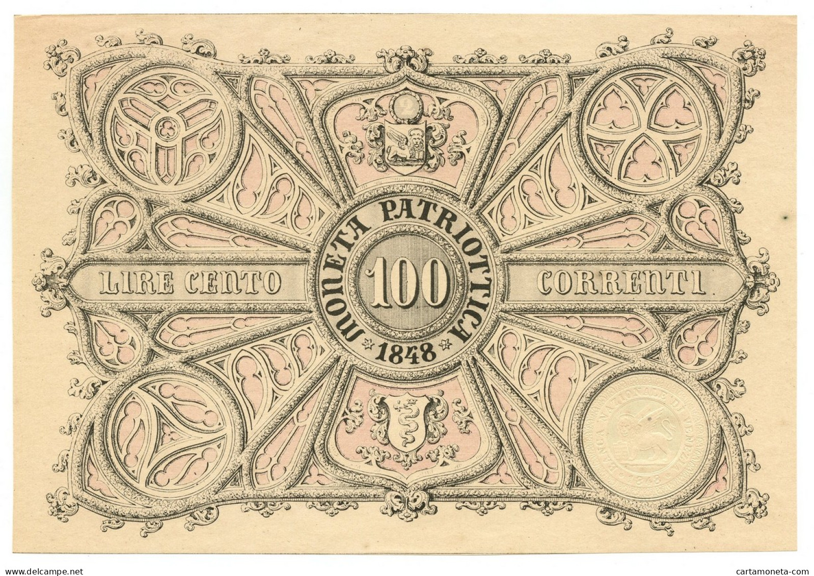 100 LIRE CORRENTI MONETA PATRIOTTICA VENEZIA 1848 SUP+ - Autres & Non Classés