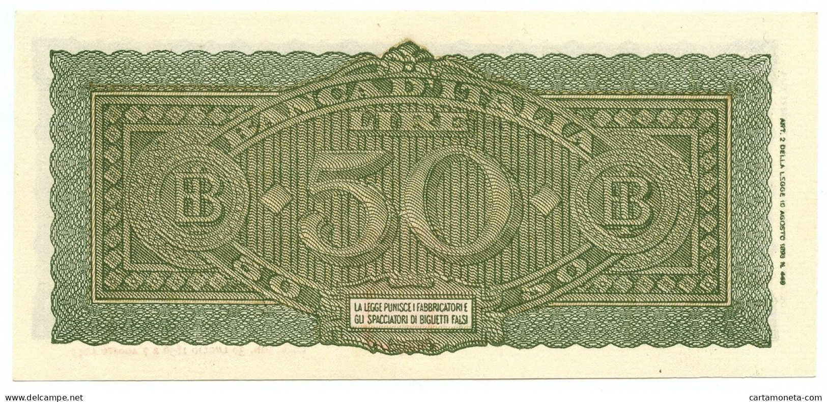 50 LIRE ITALIA TURRITA TESTINA 10/12/1944 SPL/SPL+ - Regno D'Italia – Autres