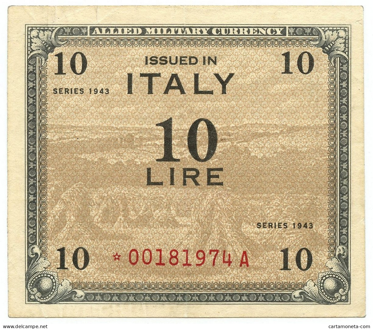 10 LIRE OCCUPAZIONE AMERICANA IN ITALIA MONOLINGUA ASTERISCO 1943 BB+ - Allied Occupation WWII