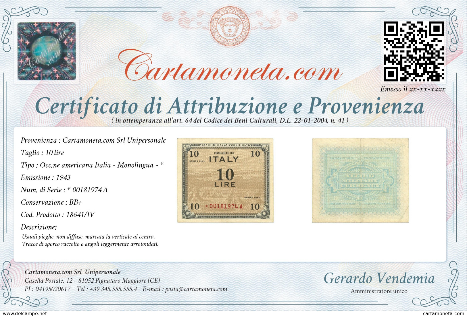 10 LIRE OCCUPAZIONE AMERICANA IN ITALIA MONOLINGUA ASTERISCO 1943 BB+ - Geallieerde Bezetting Tweede Wereldoorlog