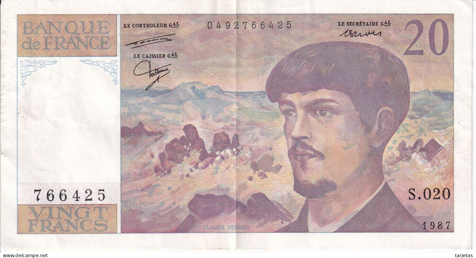 BILLETE DE FRANCIA DE 20 FRANCS DEL AÑO 1987 SERIE S.020  (BANKNOTE) CLAUDE DEBUSSY - 20 F 1980-1997 ''Debussy''