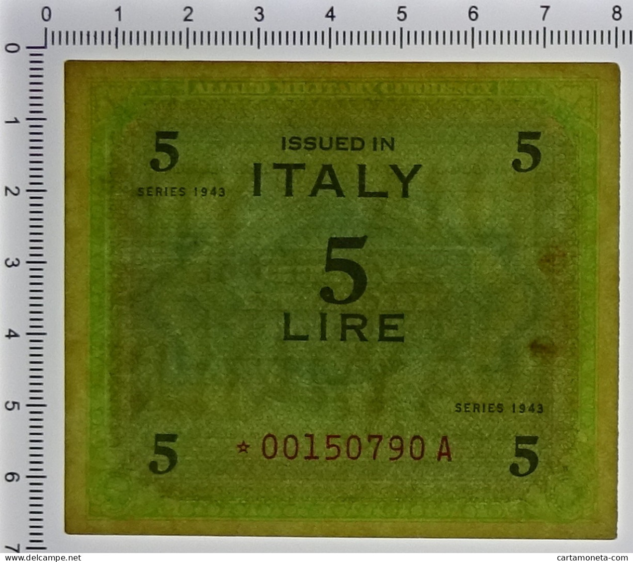 5 LIRE OCCUPAZIONE AMERICANA IN ITALIA MONOLINGUA ASTERISCO 1943 QSPL - Occupation Alliés Seconde Guerre Mondiale