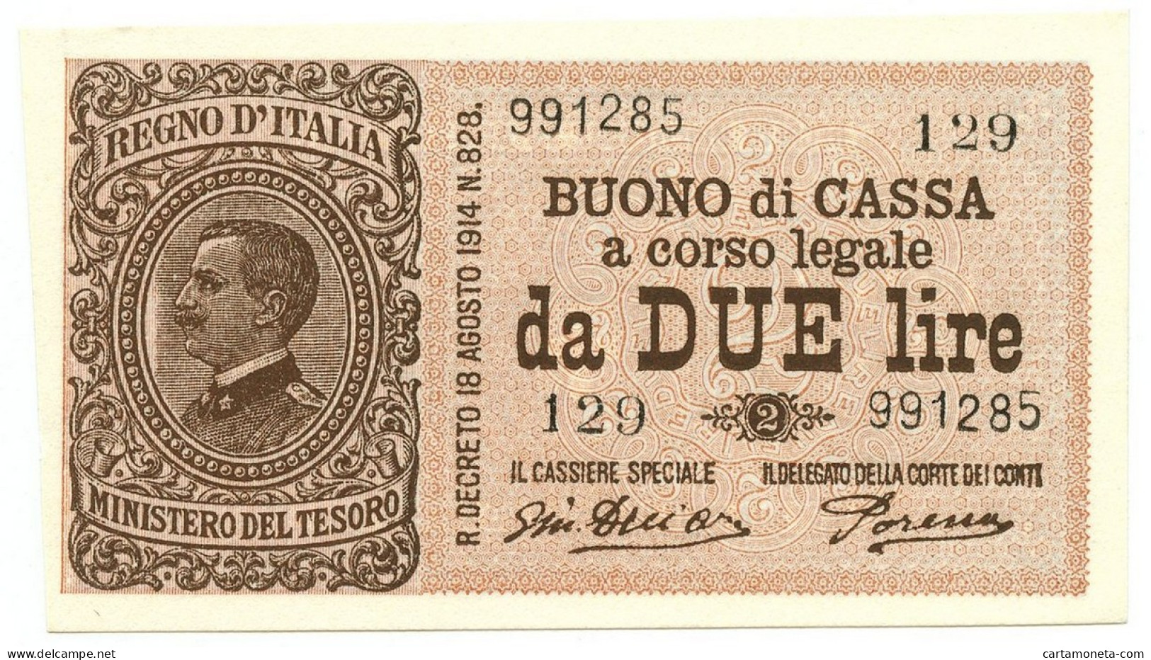 2 LIRE BUONO DI CASSA EFFIGE VITTORIO EMANUELE III 14/03/1920 FDS-/FDS - Regno D'Italia – Autres