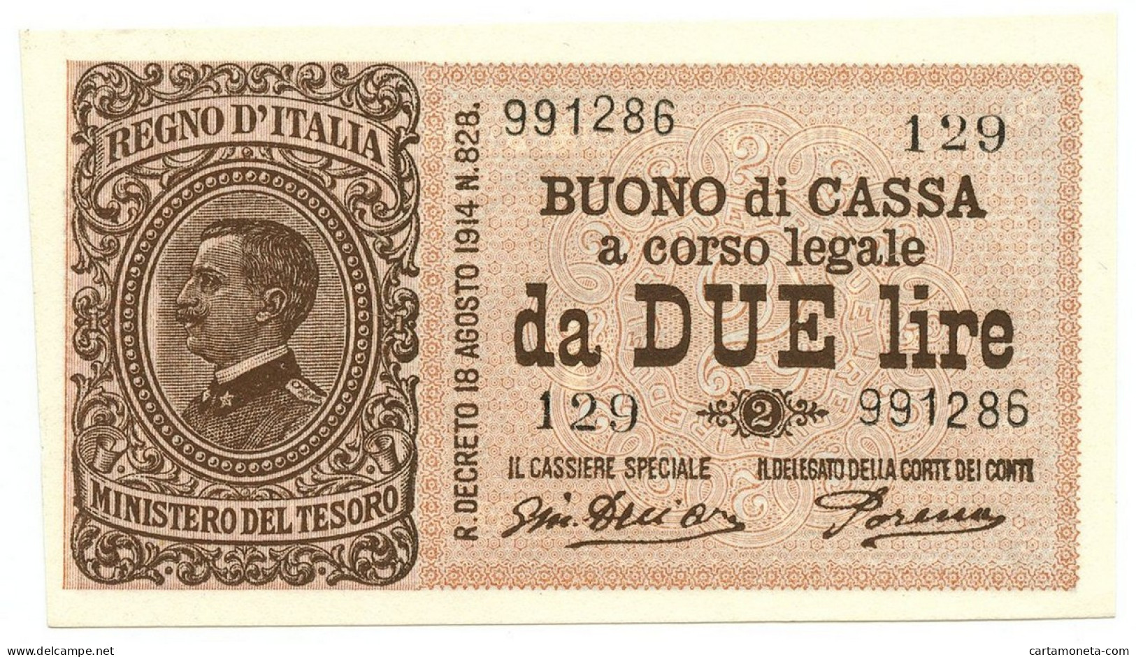 2 LIRE BUONO DI CASSA EFFIGE VITTORIO EMANUELE III 14/03/1920 FDS-/FDS - Regno D'Italia - Altri