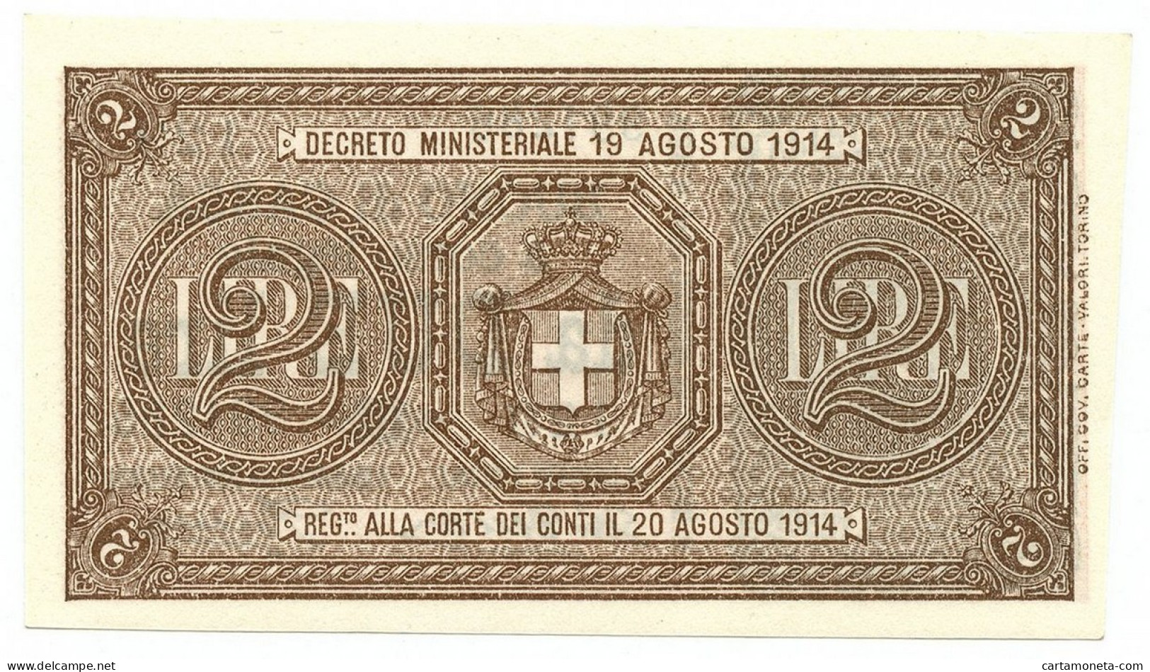 2 LIRE BUONO DI CASSA EFFIGE VITTORIO EMANUELE III 14/03/1920 FDS-/FDS - Andere