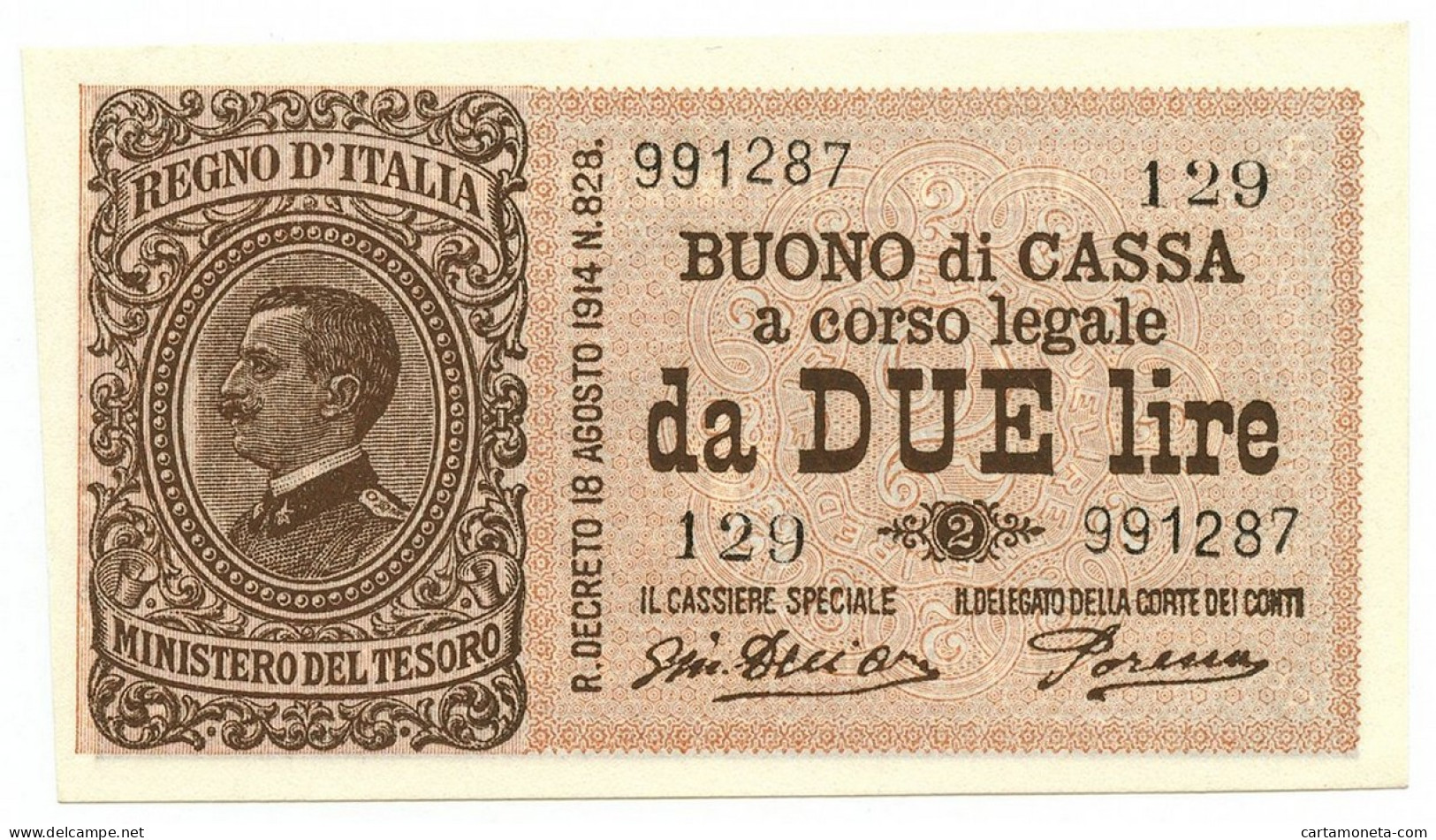 2 LIRE BUONO DI CASSA EFFIGE VITTORIO EMANUELE III 14/03/1920 FDS-/FDS - Regno D'Italia - Altri