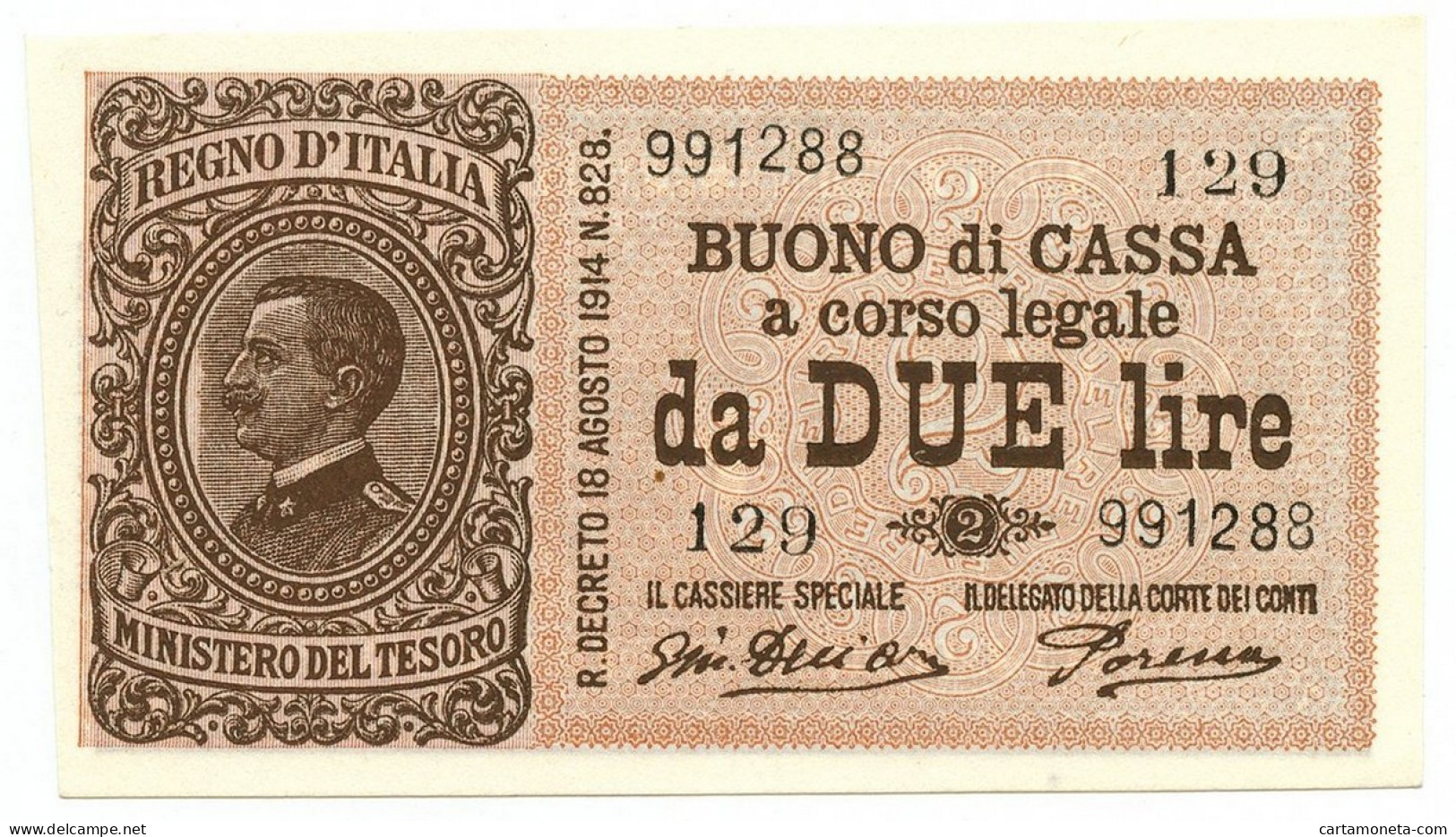 2 LIRE BUONO DI CASSA EFFIGE VITTORIO EMANUELE III 14/03/1920 FDS-/FDS - Otros