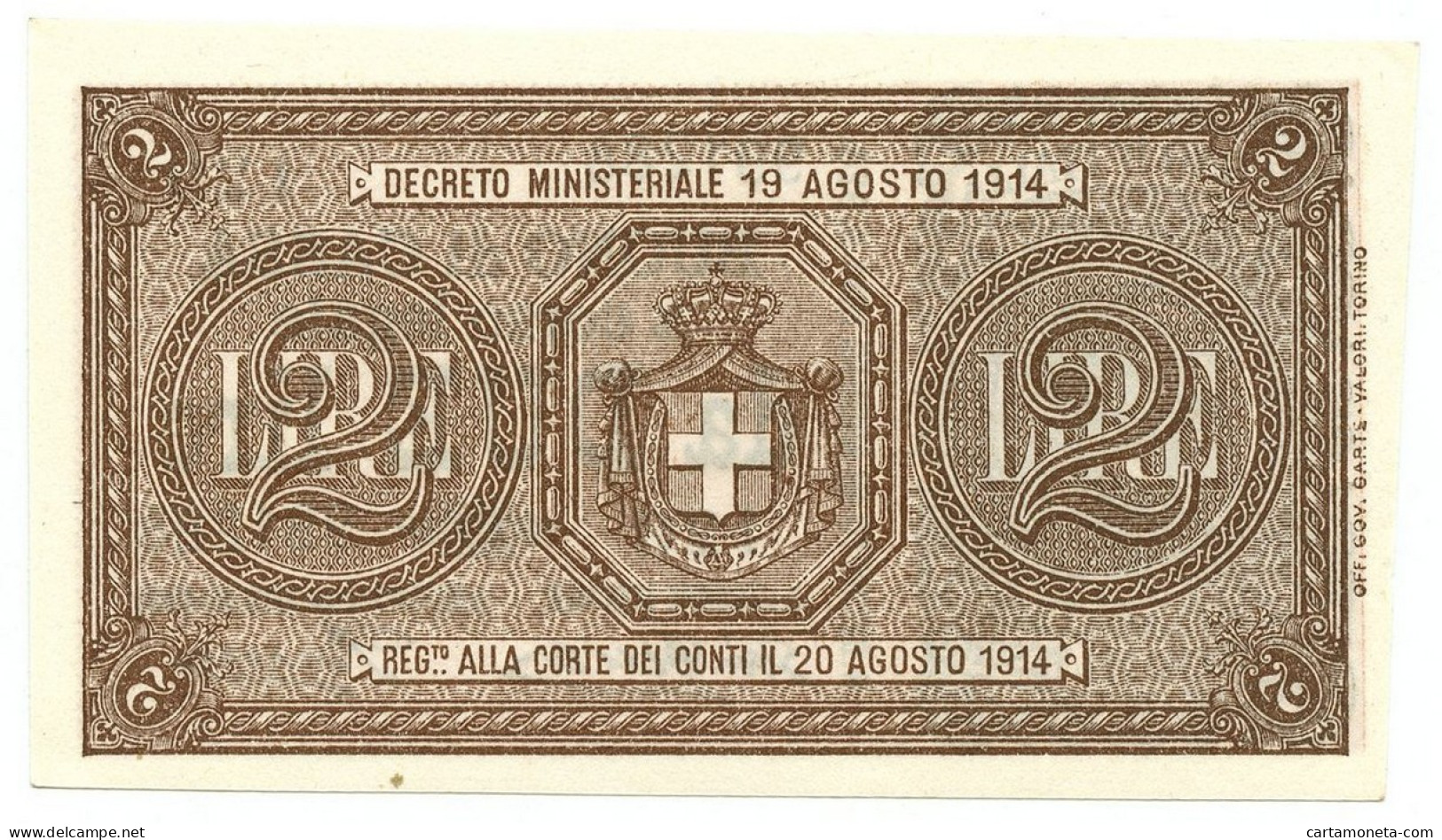 2 LIRE BUONO DI CASSA EFFIGE VITTORIO EMANUELE III 14/03/1920 FDS-/FDS - Otros