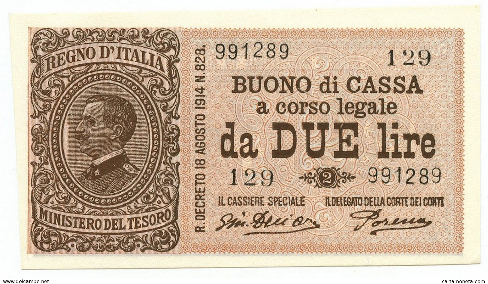 2 LIRE BUONO DI CASSA EFFIGE VITTORIO EMANUELE III 14/03/1920 QFDS - Regno D'Italia - Altri