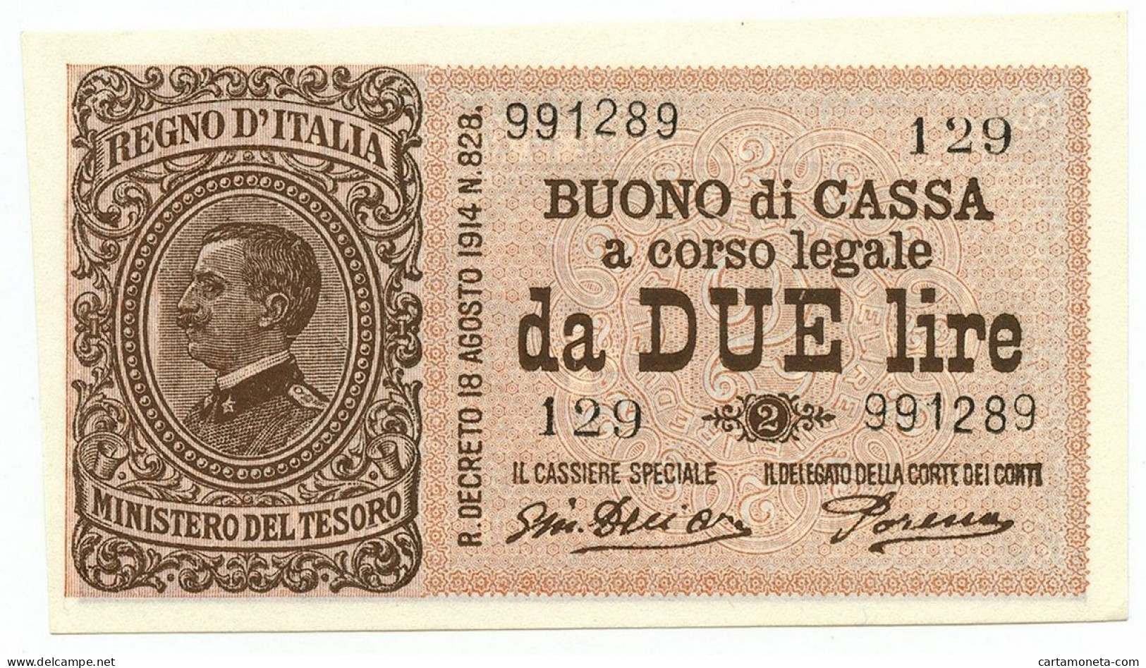 2 LIRE BUONO DI CASSA EFFIGE VITTORIO EMANUELE III 14/03/1920 QFDS - Sonstige