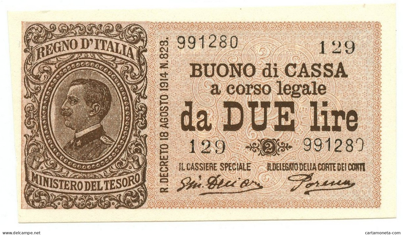2 LIRE BUONO DI CASSA EFFIGE VITTORIO EMANUELE III 14/03/1920 FDS-/FDS - Sonstige