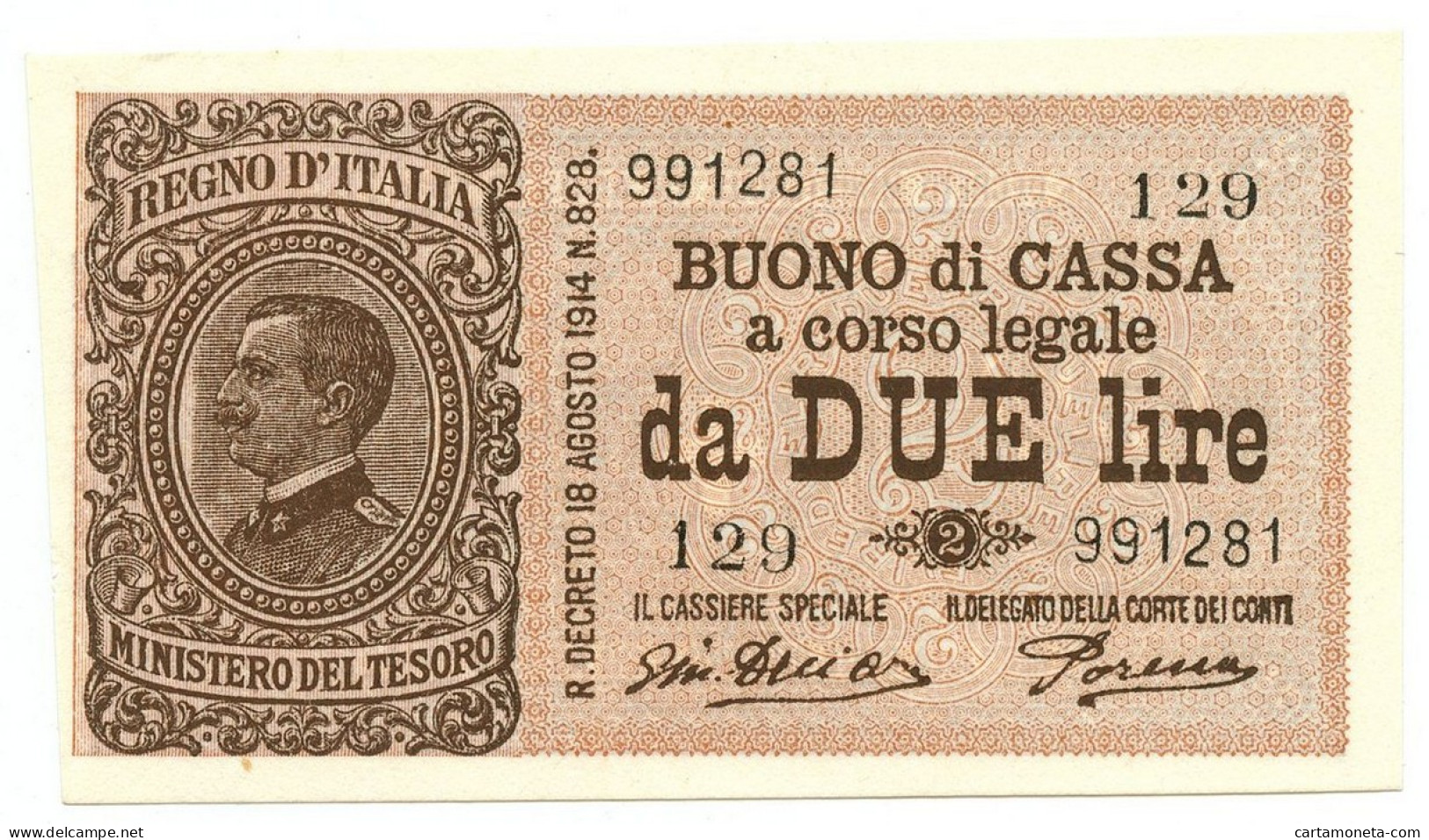 2 LIRE BUONO DI CASSA EFFIGE VITTORIO EMANUELE III 14/03/1920 FDS-/FDS - Otros