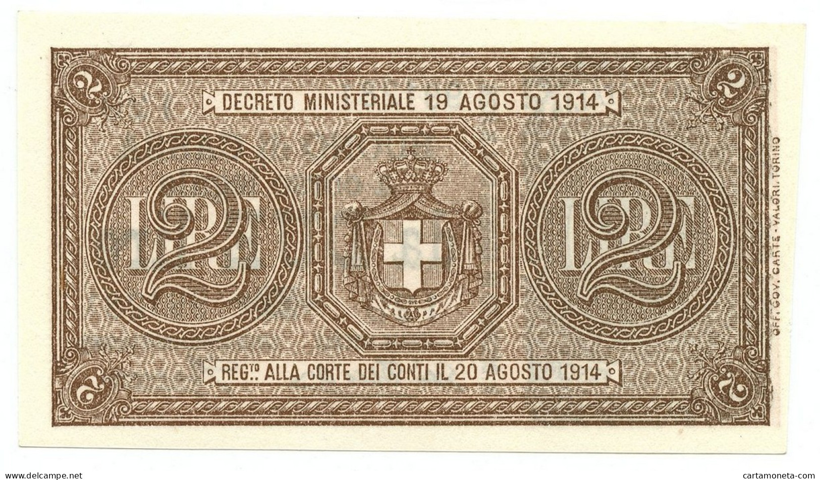 2 LIRE BUONO DI CASSA EFFIGE VITTORIO EMANUELE III 14/03/1920 FDS-/FDS - Otros