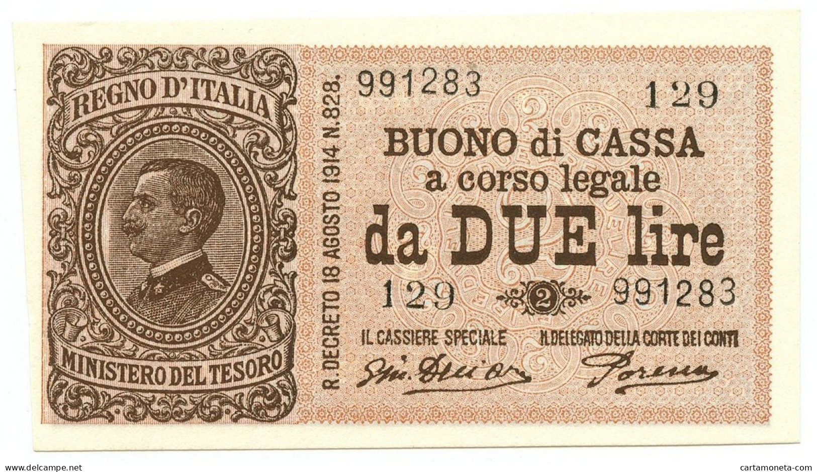 2 LIRE BUONO DI CASSA EFFIGE VITTORIO EMANUELE III 14/03/1920 FDS-/FDS - Otros