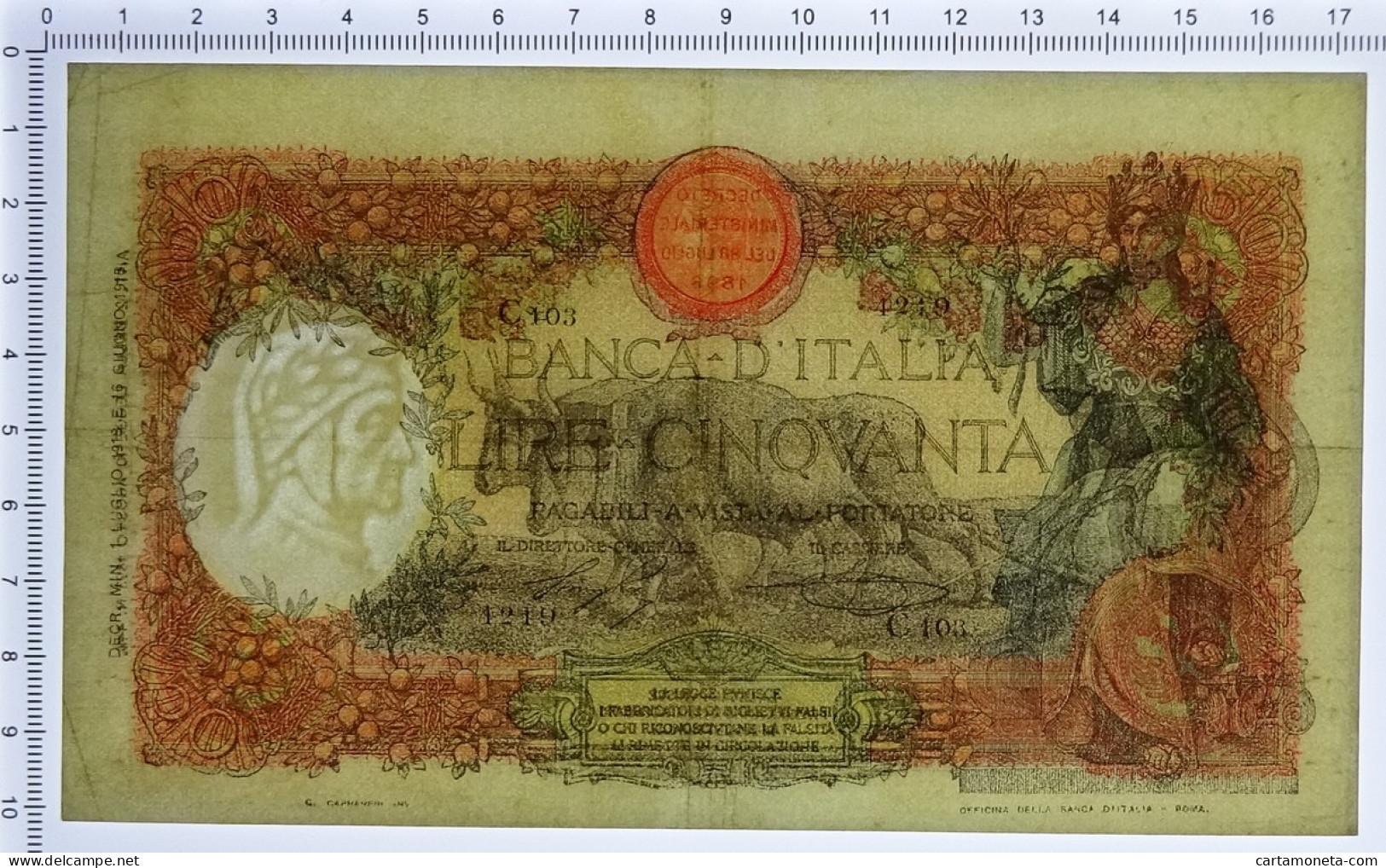 50 LIRE CAPRANESI BUOI TESTINA DECRETO 01/07/1918 QSPL - Otros