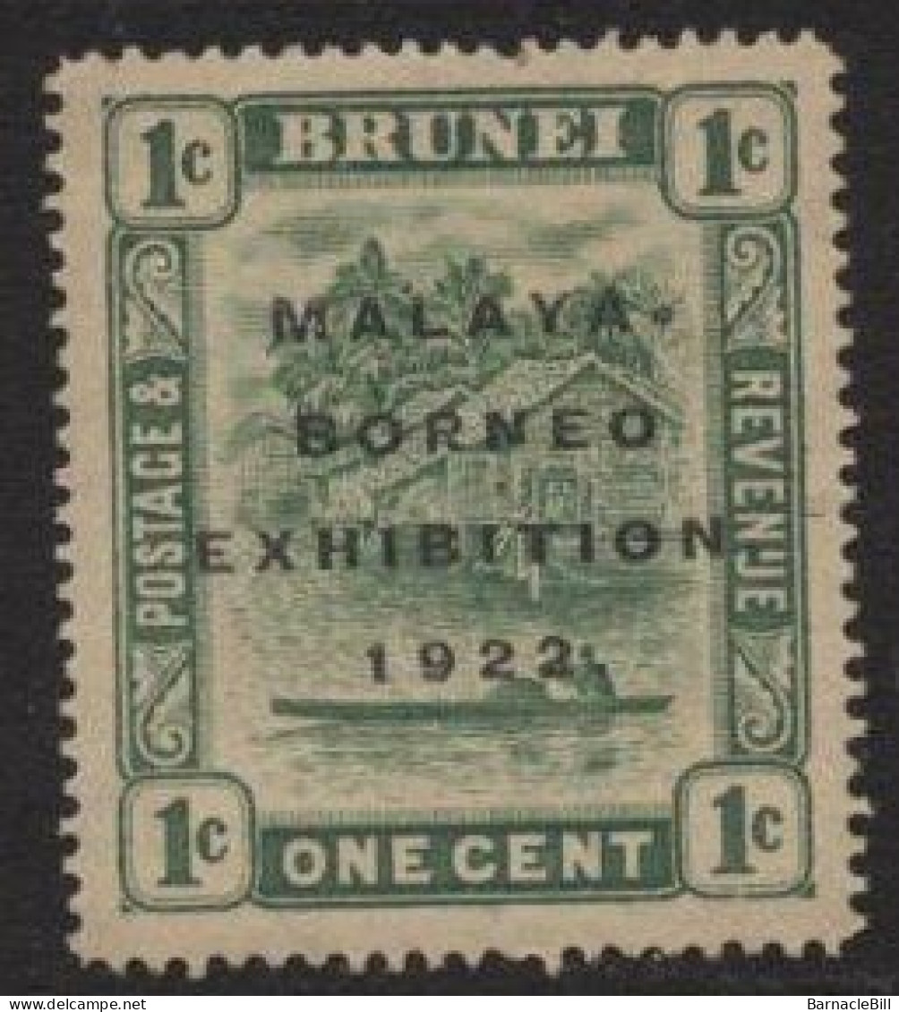 Brunei (33) 1922 Malaya-Borneo Exhibition. Ic. Green. Short 'N' Variety. Unused. Hinged. - Brunei (...-1984)