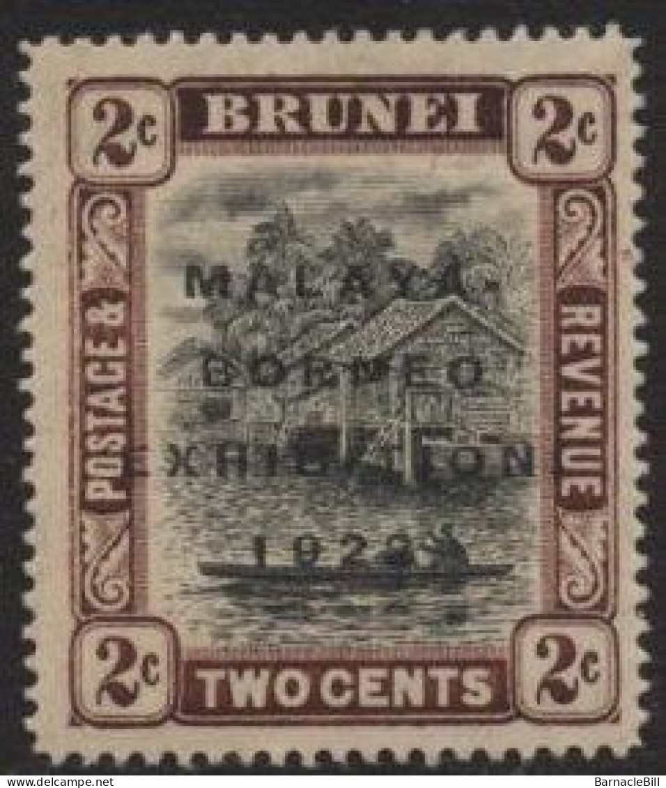 Brunei (35) 1922 Malaya-Borneo Exhibition. 2c.black & Brown. Short 'N' Variety. Unused. Hinged. - Brunei (...-1984)