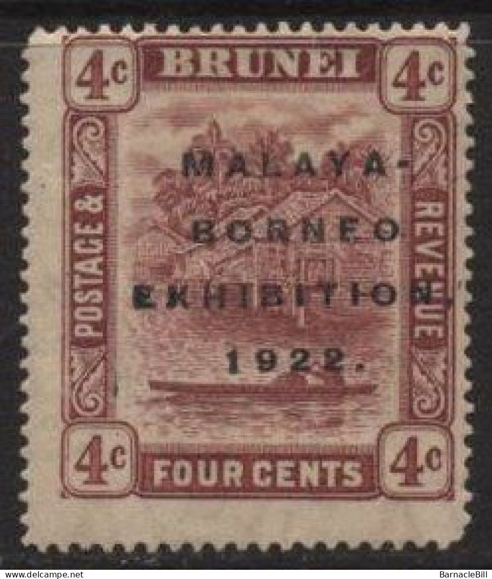 Brunei (39) 1922 Malaya-Borneo Exhibition. 4c. Claret. Unused. Hinged. - Brunei (...-1984)
