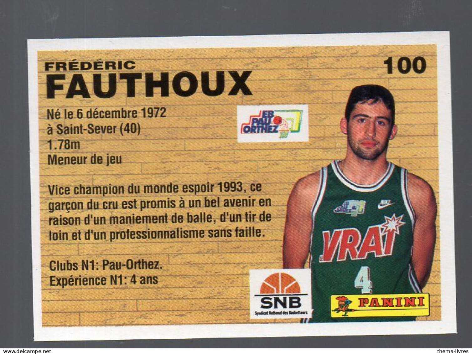 (Basket) Image PANINI 1994 N°100 FREDERIC FAUTOUX  (PPP42673/1) - Andere & Zonder Classificatie