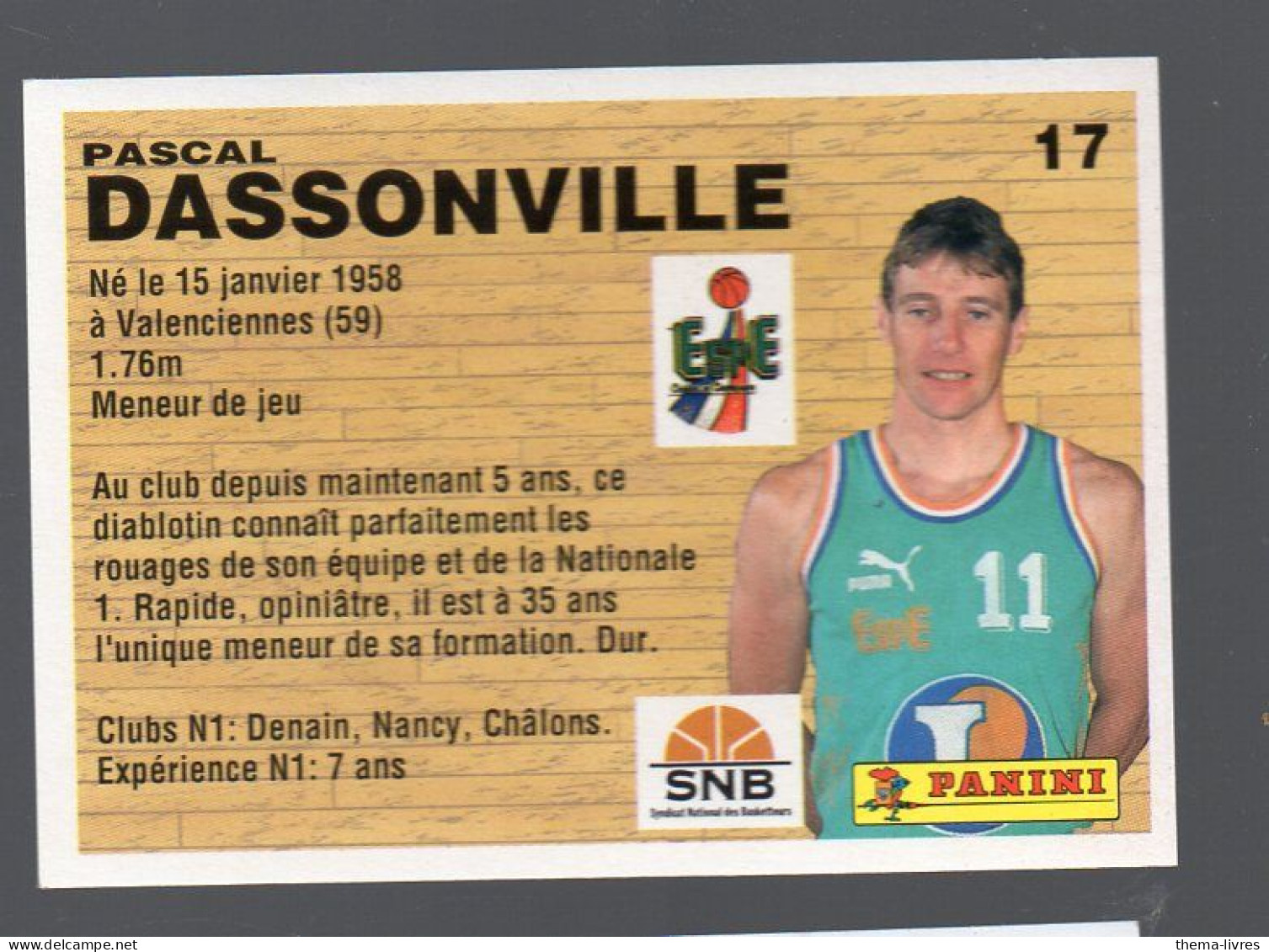 (Basket) Image PANINI 1994 N°17 PASCAL DASSONVILLE(PPP42673/2) - Sonstige & Ohne Zuordnung