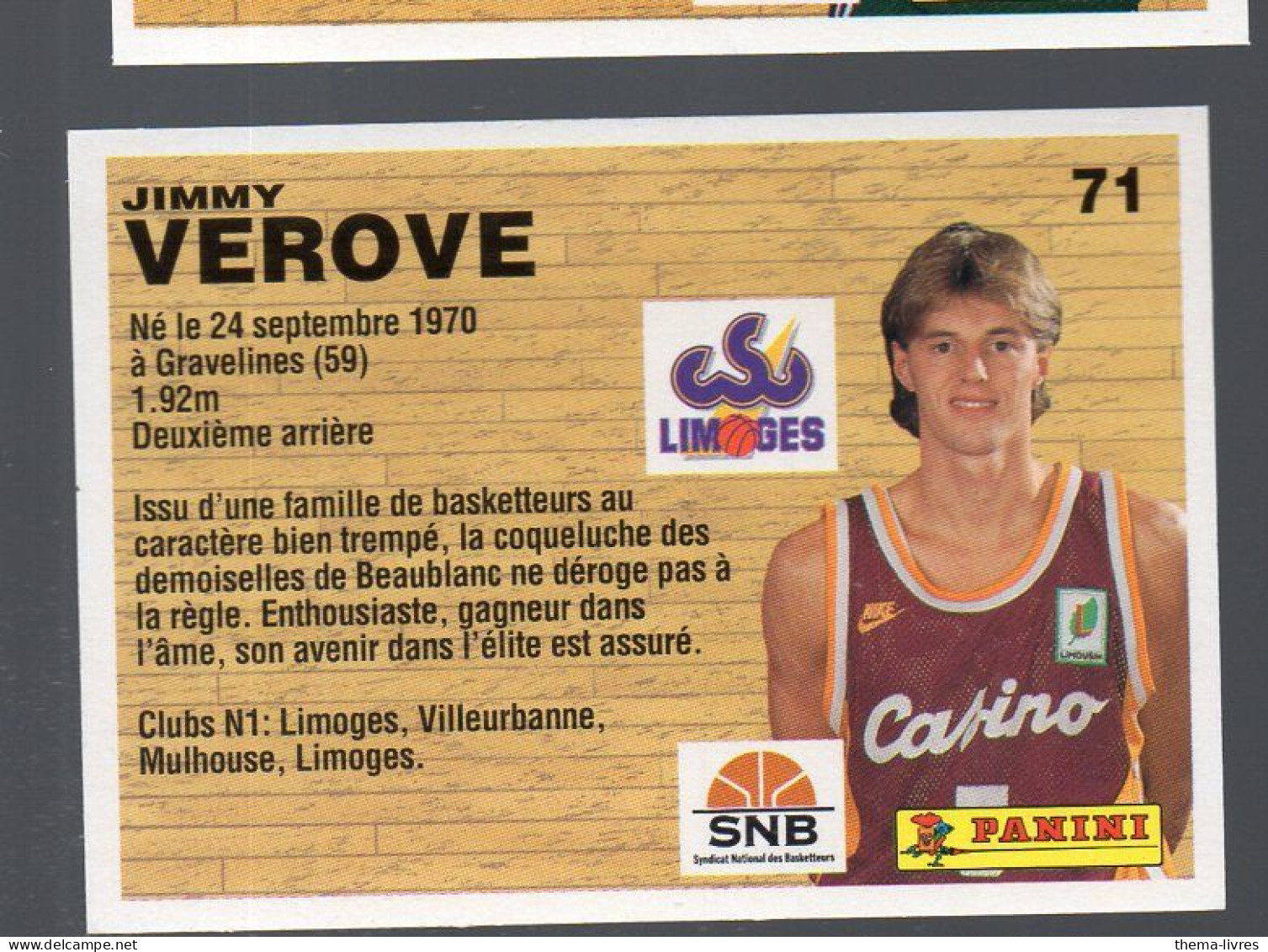 (Basket) Image PANINI 1994 N°71 JIMMY VEROVE (PPP42673/3) - Andere & Zonder Classificatie