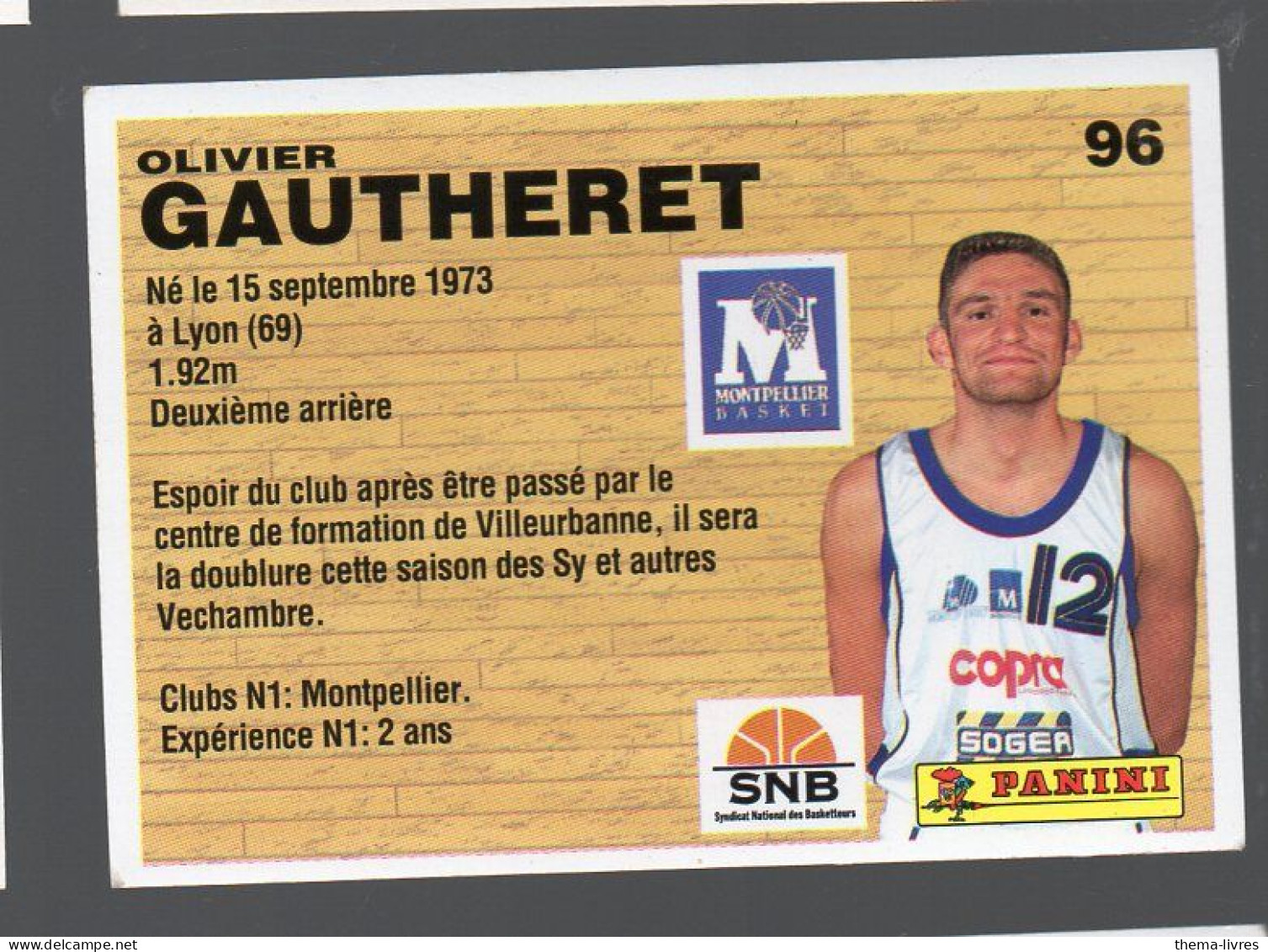 (Basket) Image PANINI 1994 N°96 OLIVIER GAUTHERET (PPP42673/4) - Autres & Non Classés