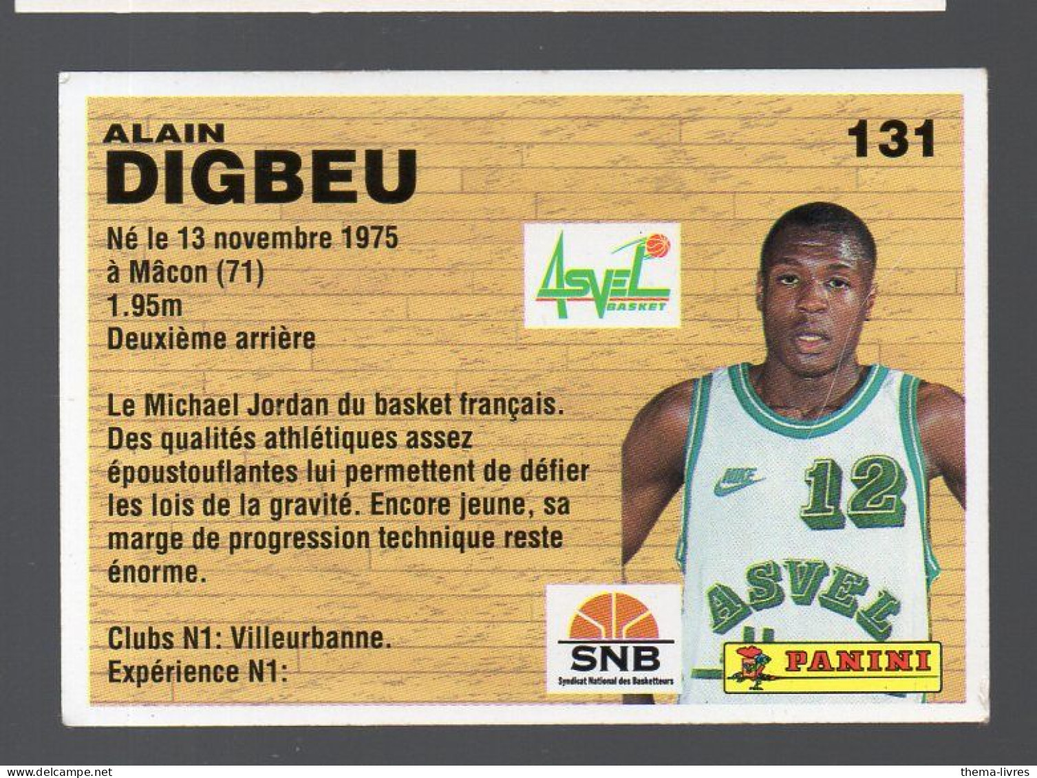 (Basket) Image PANINI 1994 N°131 ALAIN DIGBEU  (PPP42673/7) - Other & Unclassified