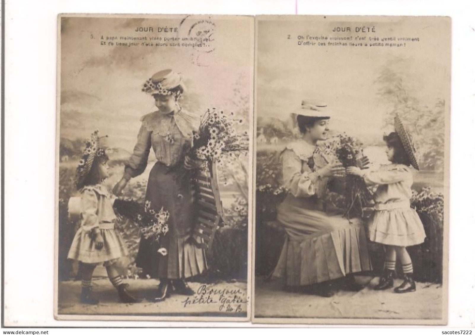 2 CPA PETITE FILLE ET SA MAMAN UN JOUR D'ETE - (style Photo) - - Groupes D'enfants & Familles