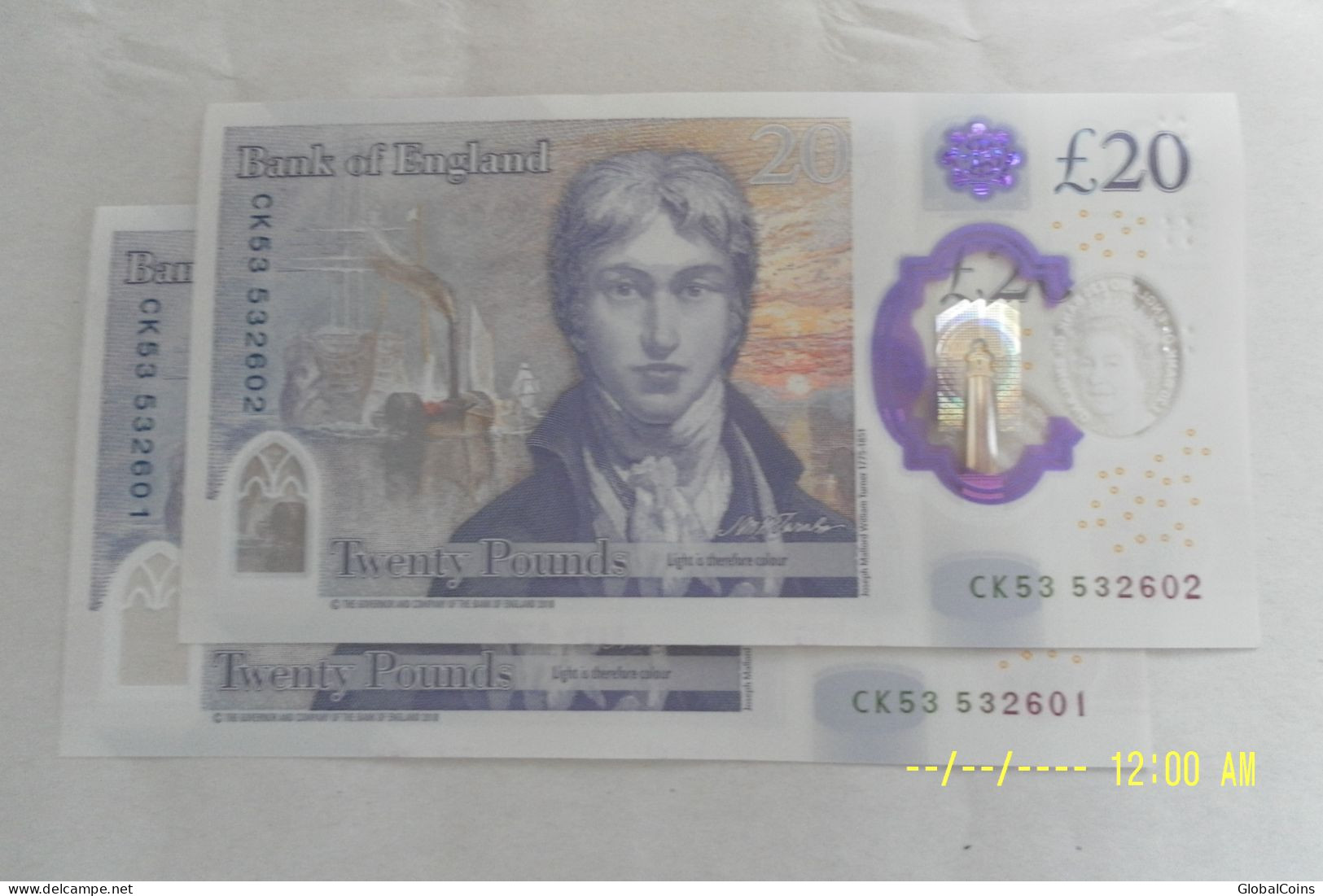 TWO Uncirculated , MINT, British £20 Notes, With Serial Numbers In Sequence. - 10 Ponden
