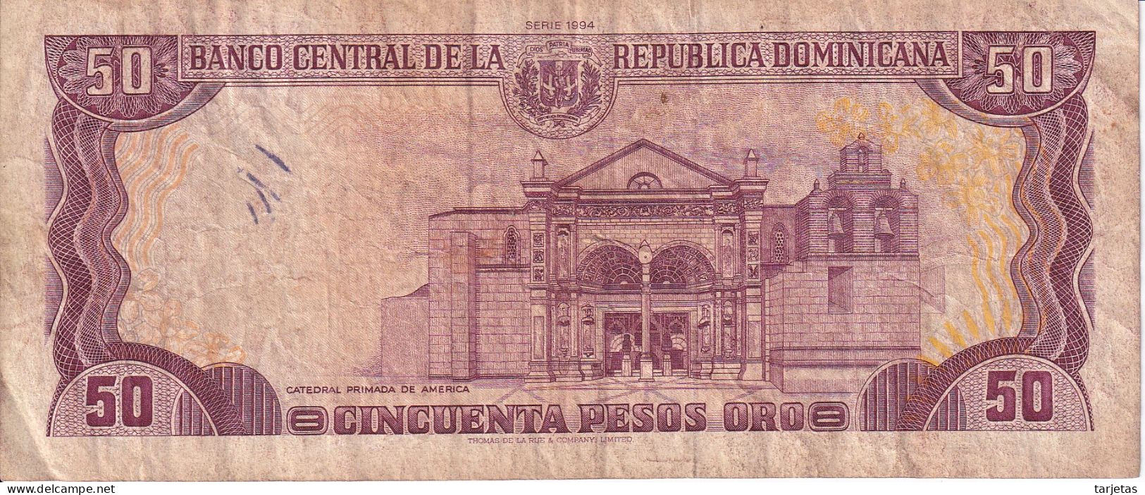 BILLETE DE REP. DOMINICANA DE 50 PESOS ORO DEL AÑO 1994  (BANKNOTE) - Dominicaine
