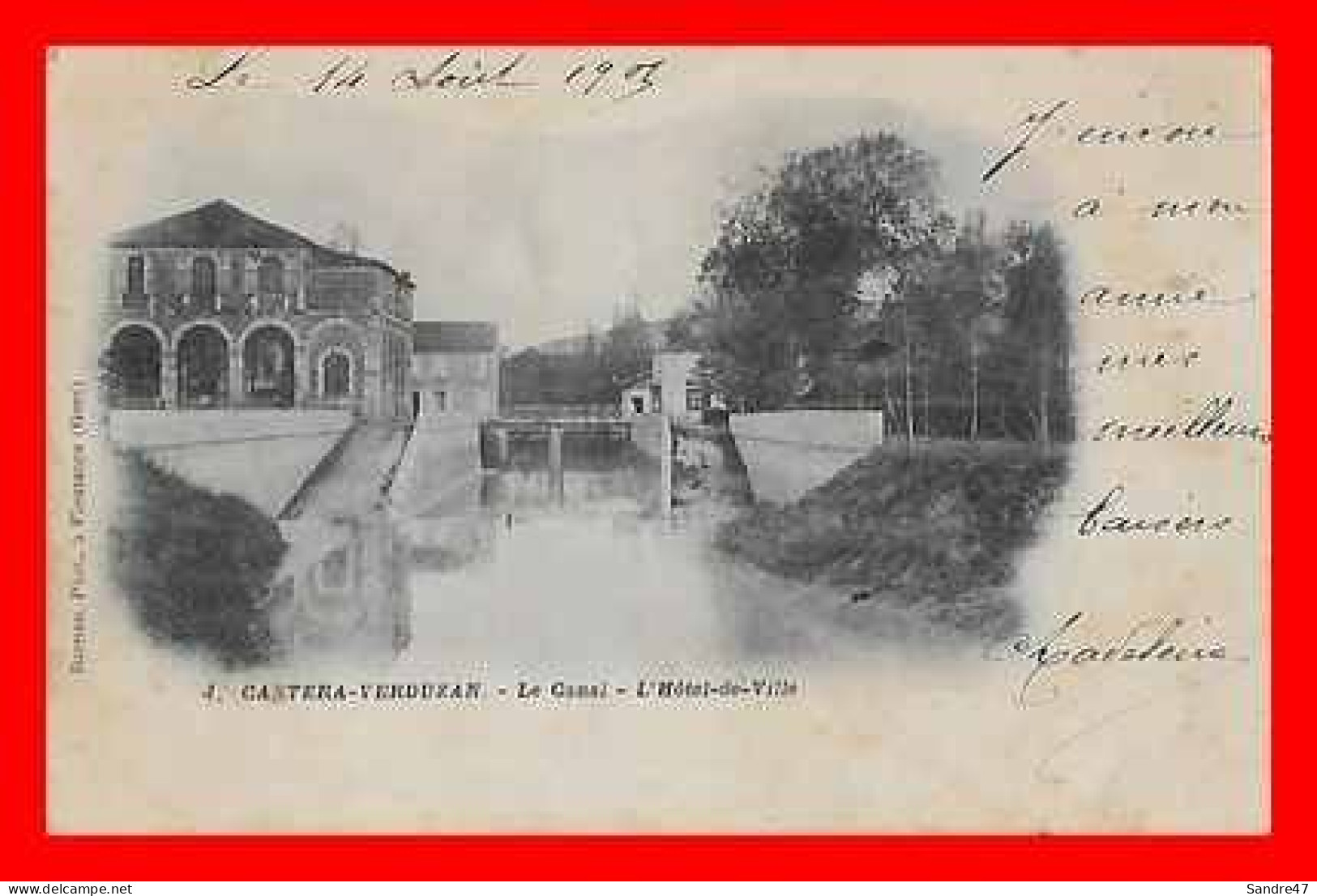 CPA  (32)  CASTERA-VERDUZAN.  Le Canal Et L'Hôtel De Ville...P1409 - Castera