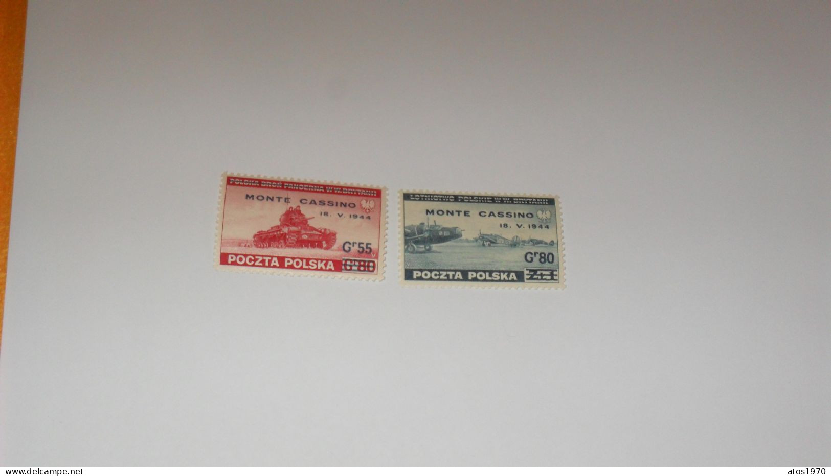 LOT 2 TIMBRES NEUFS POCZTA POLSKA MONTE CASSINO 18.V.1944..CHAR ET AVION - Gobierno De Londres (En Exhilio)