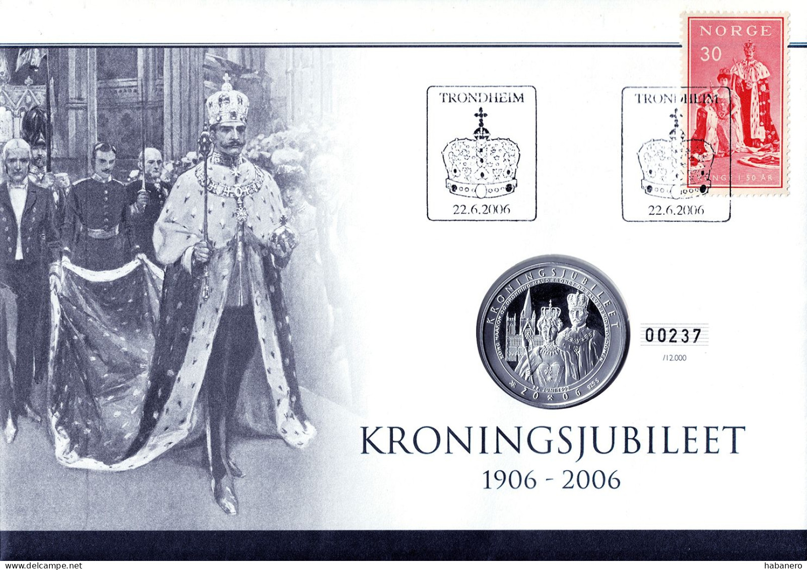NORWAY 2006 NUMISMATIC COVER 100th ANNIVERSARY OF CORONATION OF KING HAAKON VII - Brieven En Documenten