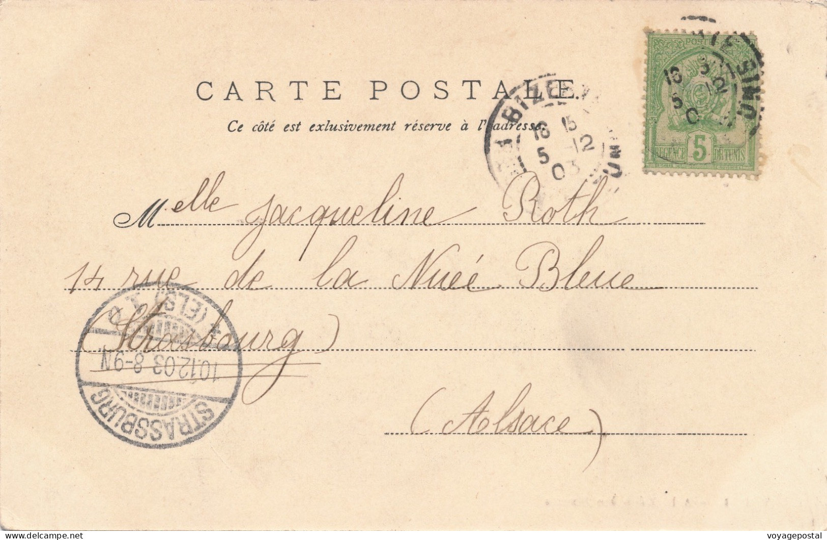 CARTE BIZERTE REGENCE DE TUNIS POUR STRASBOURG ALSACE (ALLEMAGNE) - Lettres & Documents