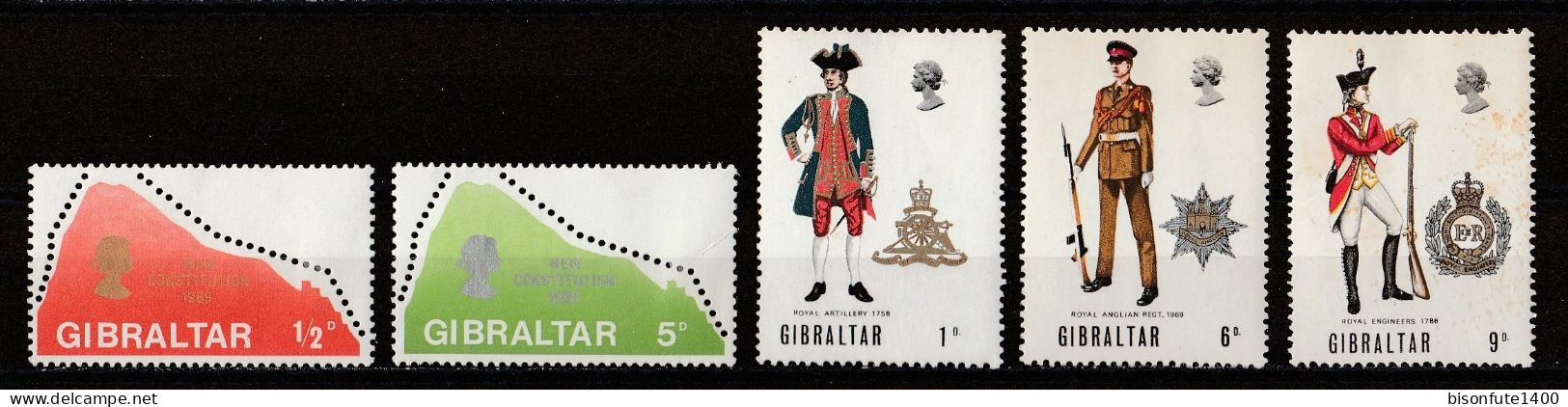 Gibraltar 1969 : Timbres Yvert & Tellier N° 220 - 221 - 224 - 225 - 226 - 227 - 228 - 229 Et 230 Oblitérés. - Gibraltar