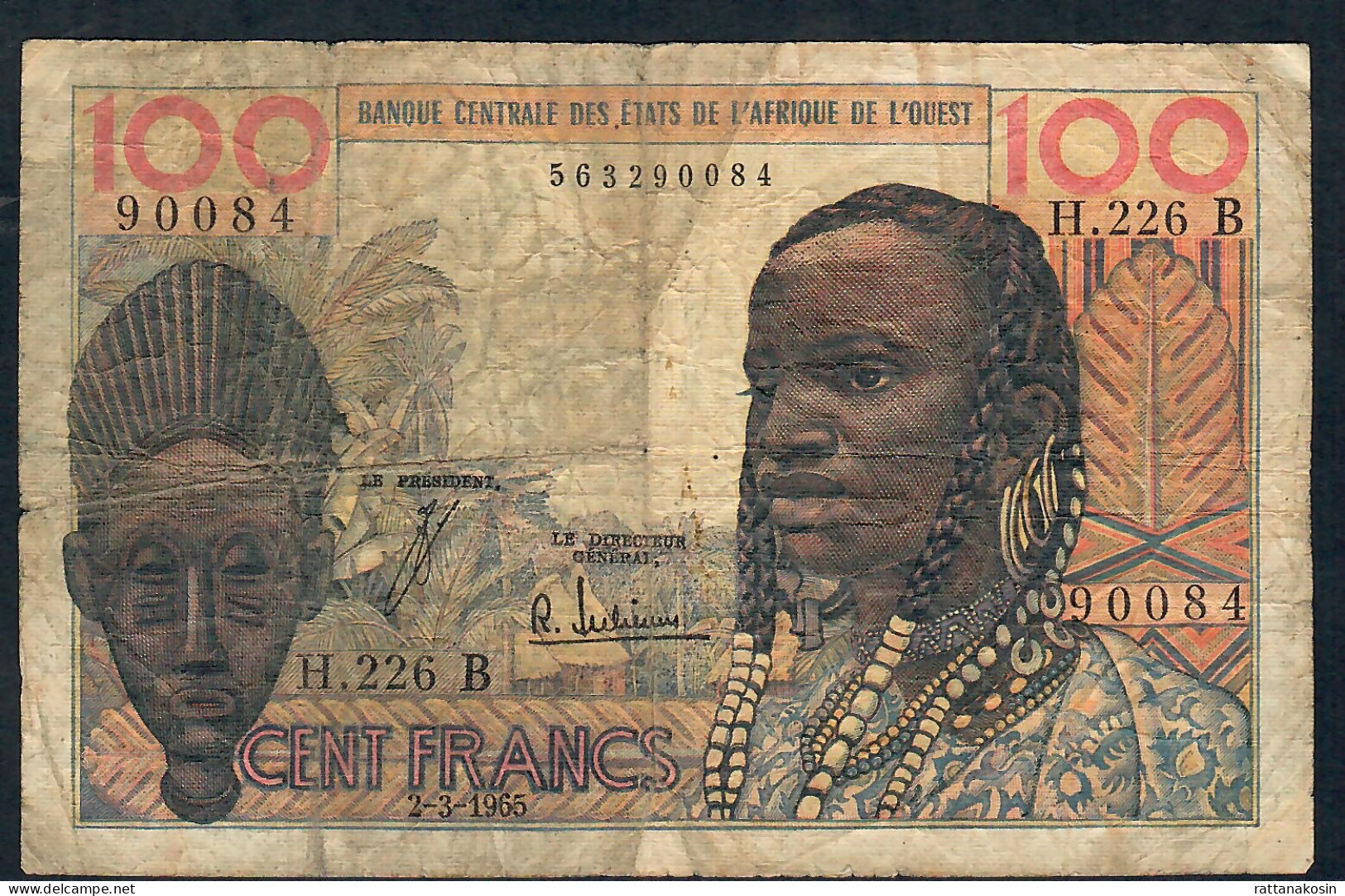 W.A.S. BENIN  P201Be 100 FRANCS 2.3.1965  FINE - West African States