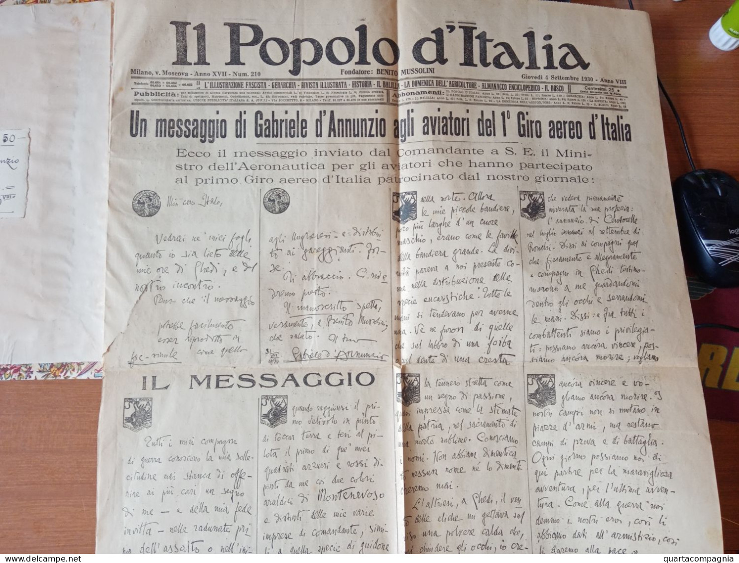 BALBO D ANNUNZIO FASCISMO POPOLO ITALIA QUOTIDIANO PRIMO GIRO AEREO 1930 ARDITI LEGIONARI - Italien