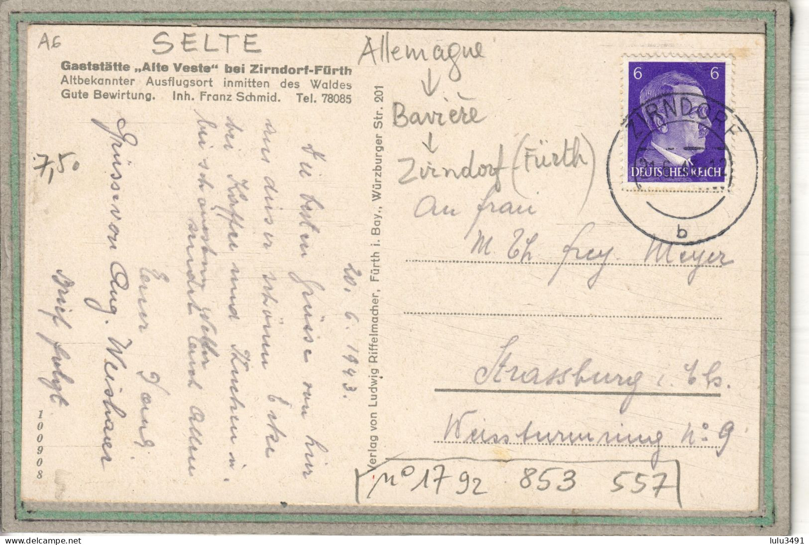 CPA - (Allemagne-Bavière) ZIRNDORF-FÜRTH. - Gaststätte Alte Veste - Schwedentisch Und Gedenkstein In 1943 - Zirndorf